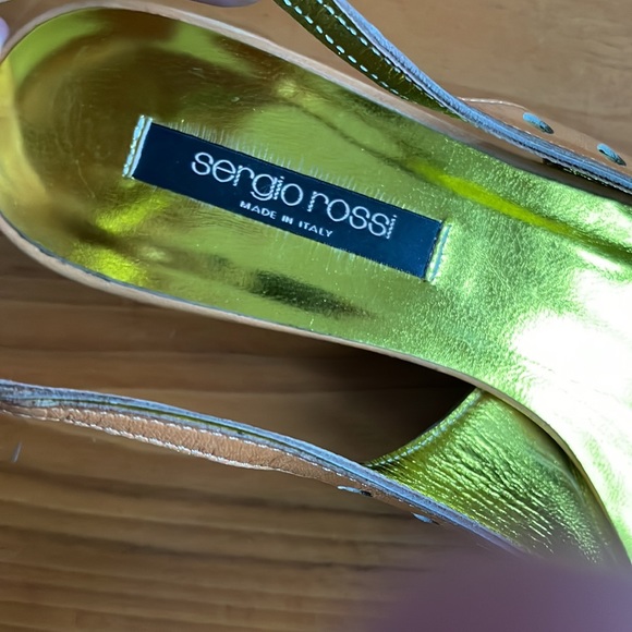 Sergio Rossi Tan Kitten Heel Slingbacks with Metallic features Size 38 or 7-1/2 - Picture 5 of 9
